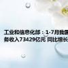 工业和信息化部：1-7月我国软件业务收入73429亿元 同比增长11.2%