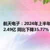 航天电子：2024年上半年净利润2.49亿 同比下降35.77%