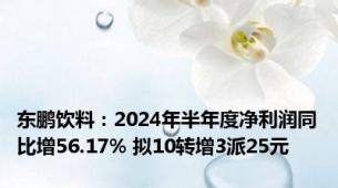 东鹏饮料：2024年半年度净利润同比增56.17% 拟10转增3派25元