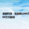 清越科技：拟回购1000万元-2000万元股份