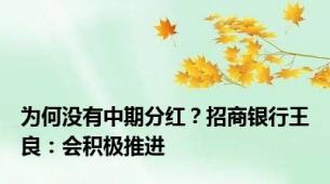 为何没有中期分红？招商银行王良：会积极推进