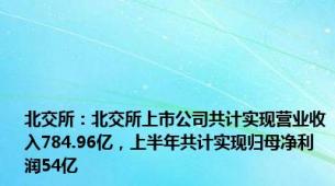 北交所：北交所上市公司共计实现营业收入784.96亿，上半年共计实现归母净利润54亿