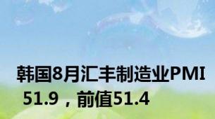 韩国8月汇丰制造业PMI 51.9，前值51.4