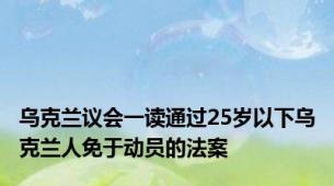 乌克兰议会一读通过25岁以下乌克兰人免于动员的法案