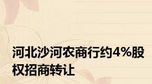 河北沙河农商行约4%股权招商转让