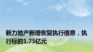 新力地产新增恢复执行信息，执行标的1.75亿元