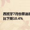 西班牙7月份原油进口同比下降10.4%