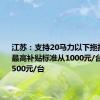 江苏：支持20马力以下拖拉机报废最高补贴标准从1000元/台提高到1500元/台