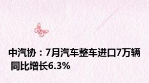 中汽协：7月汽车整车进口7万辆 同比增长6.3%