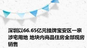 深圳以66.65亿元挂牌宝安区一宗涉宅用地 地块内商品住房全部现房销售