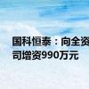 国科恒泰：向全资子公司增资990万元