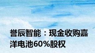 誉辰智能：现金收购嘉洋电池60%股权