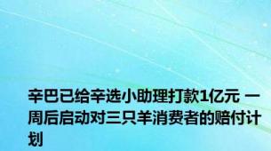 辛巴已给辛选小助理打款1亿元 一周后启动对三只羊消费者的赔付计划