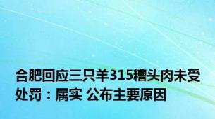 合肥回应三只羊315糟头肉未受处罚：属实 公布主要原因