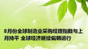 8月份全球制造业采购经理指数与上月持平 全球经济继续偏弱运行