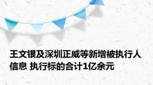 王文银及深圳正威等新增被执行人信息 执行标的合计1亿余元