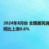 2024年8月份 全国居民消费价格同比上涨0.6%