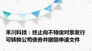 禾川科技：终止向不特定对象发行可转换公司债券并撤回申请文件