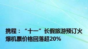 携程：“十一”长假旅游预订火爆机票价格回落超20%