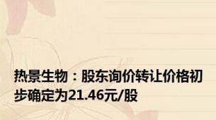 热景生物：股东询价转让价格初步确定为21.46元/股