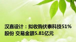 汉嘉设计：拟收购伏泰科技51%股份 交易金额5.81亿元