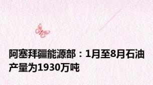 阿塞拜疆能源部：1月至8月石油产量为1930万吨