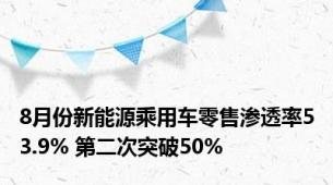 8月份新能源乘用车零售渗透率53.9% 第二次突破50%