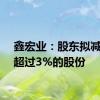 鑫宏业：股东拟减持不超过3%的股份