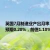 英国7月制造业产出月率 -1%，预期0.20%，前值1.10%