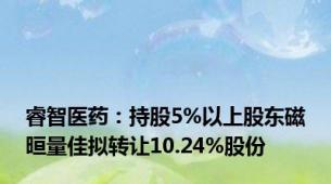 睿智医药：持股5%以上股东磁晅量佳拟转让10.24%股份