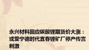 永兴材料回应碳酸锂期货价大涨：或受宁德时代宜春锂矿厂停产传言刺激