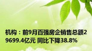 机构：前9月百强房企销售总额29699.4亿元 同比下降38.8%