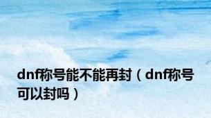 dnf称号能不能再封（dnf称号可以封吗）