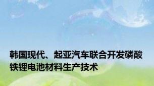 韩国现代、起亚汽车联合开发磷酸铁锂电池材料生产技术