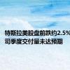 特斯拉美股盘前跌约2.5%，因公司季度交付量未达预期