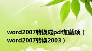 word2007转换成pdf加载项（word2007转换2003）