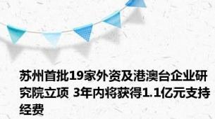 苏州首批19家外资及港澳台企业研究院立项 3年内将获得1.1亿元支持经费