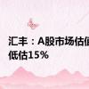 汇丰：A股市场估值仍被低估15%