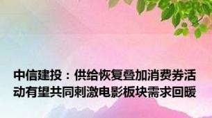 中信建投：供给恢复叠加消费券活动有望共同刺激电影板块需求回暖