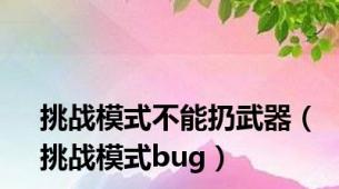 挑战模式不能扔武器（挑战模式bug）