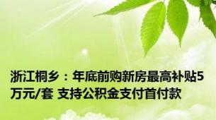 浙江桐乡：年底前购新房最高补贴5万元/套 支持公积金支付首付款