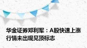 华金证券邓利军：A股快速上涨行情未出现见顶标志