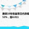 美债10年收益率日内涨幅达到0.53%，报4.011