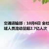 交通运输部：10月6日 全社会跨区域人员流动量超2.7亿人次