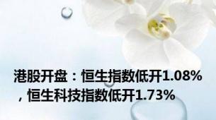 港股开盘：恒生指数低开1.08%，恒生科技指数低开1.73%