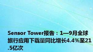 Sensor Tower报告：1—9月全球旅行应用下载量同比增长4.4%至21.5亿次