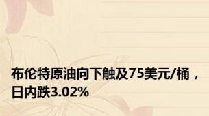 布伦特原油向下触及75美元/桶，日内跌3.02%