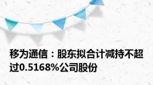 移为通信：股东拟合计减持不超过0.5168%公司股份