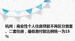 杭州：商业性个人住房贷款不再区分首套、二套住房，最低首付款比例统一为15%