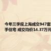 今年三季度上海成交947套高端一手住宅 成交均价14.37万元/平